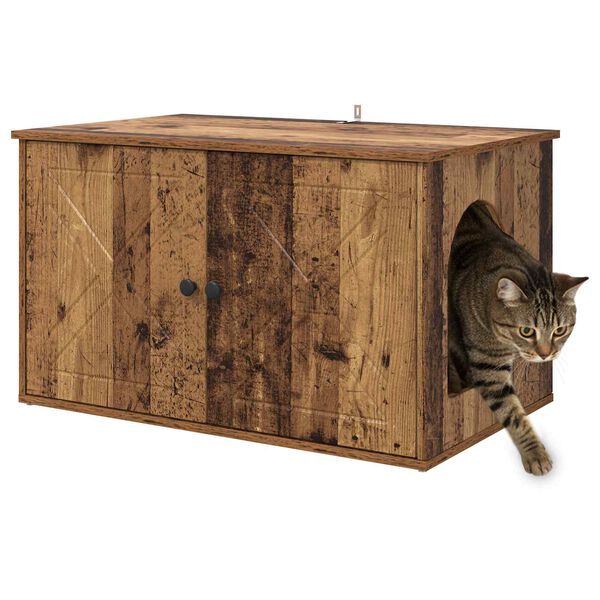 vidaXL Maison pour chat Bois ancien 85 x 55 x 50 cm Bois d'ing&eacute;nierie