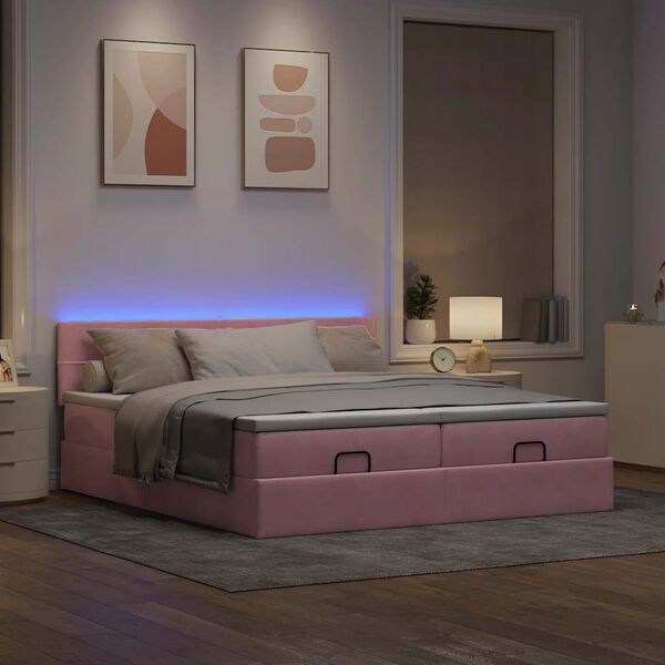 vidaXL Cadre de lit ottoman avec matelas rose 160x200 cm velours