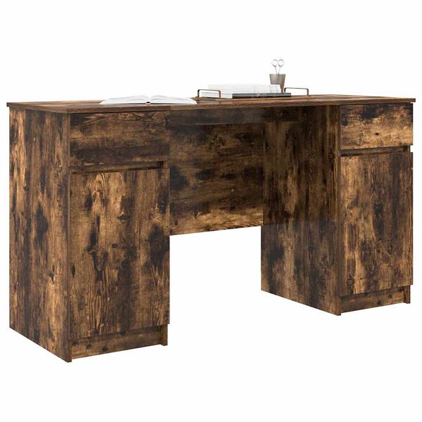 vidaXL Bureau avec porte Ch&ecirc;ne fum&eacute; 140 x 49 x 76 cm Bois d'ing&eacute;nierie