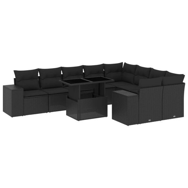 vidaXL Salon de jardin 10 pcs avec coussins noir r&eacute;sine tress&eacute;e