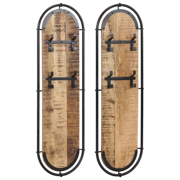 vidaXL Porte-manteaux muraux 4 crochets 2pcs bois massif manguier brut