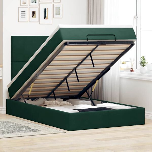 vidaXL Cadre de lit ottoman avec matelas vert fonc&eacute; 120x200 cm velours