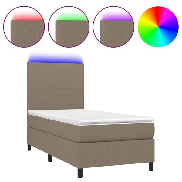 vidaXL Sommier &agrave; lattes de lit et matelas et LED Taupe 90x190 cm Tissu