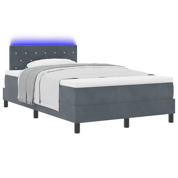 vidaXL Lit &agrave; ressort LED avec matelas Gris fonc&eacute; 120 x 200 cm Velours