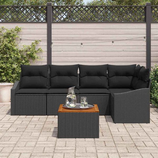 vidaXL Ensemble de canapé de jardin avec coussin 6 pcs Noir polyrotin