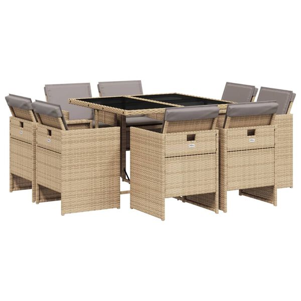 vidaXL Ensemble &agrave; manger de jardin et coussins 9 pcs m&eacute;lange beige