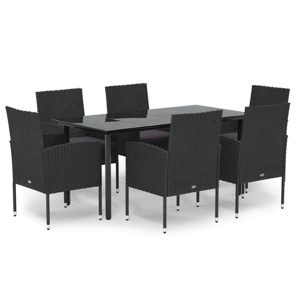 vidaXL Ensemble à manger de jardin coussins 7pcs Noir Résine tressée