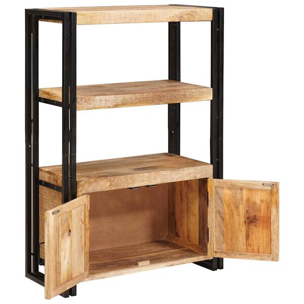 vidaXL Biblioth&egrave;que avec portes Bois de mangue massif brut et m&eacute;tal