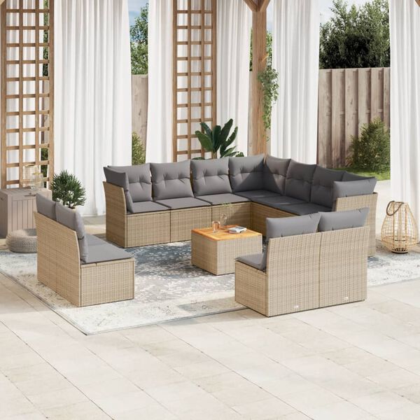 vidaXL Salon de jardin avec coussins 12 pcs beige r&eacute;sine tress&eacute;e