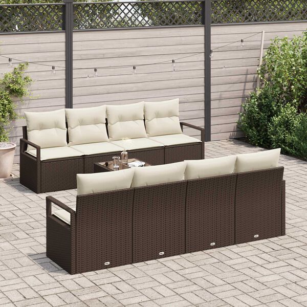 vidaXL Ensemble de canap&eacute; de jardin 9 pcs Marron et Cr&egrave;me polyrotin