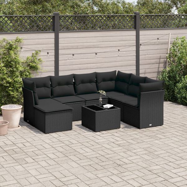 vidaXL Salon de jardin 8 pcs avec coussins noir r&eacute;sine tress&eacute;e