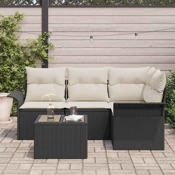 vidaXL Ensemble de canap&eacute; de jardin avec coussin 5 pcs Noir polyrotin