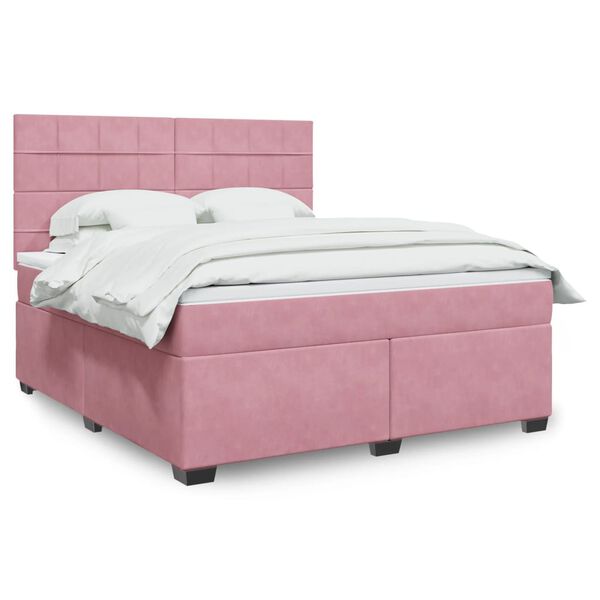 vidaXL Sommier &agrave; lattes de lit avec matelas Rose 180x200 cm Velours