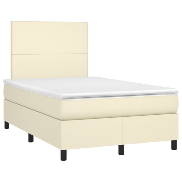 vidaXL Sommier &agrave; lattes de lit avec matelas et LED Cr&egrave;me 120x200 cm