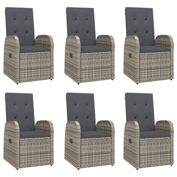 vidaXL Ensemble à manger de jardin et coussins 7 pcs gris rotin