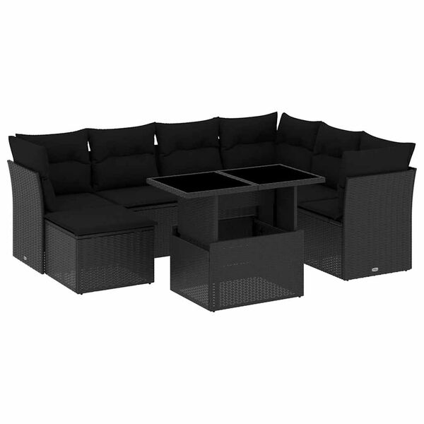 vidaXL Salon de jardin 8 pcs avec coussins noir r&eacute;sine tress&eacute;e