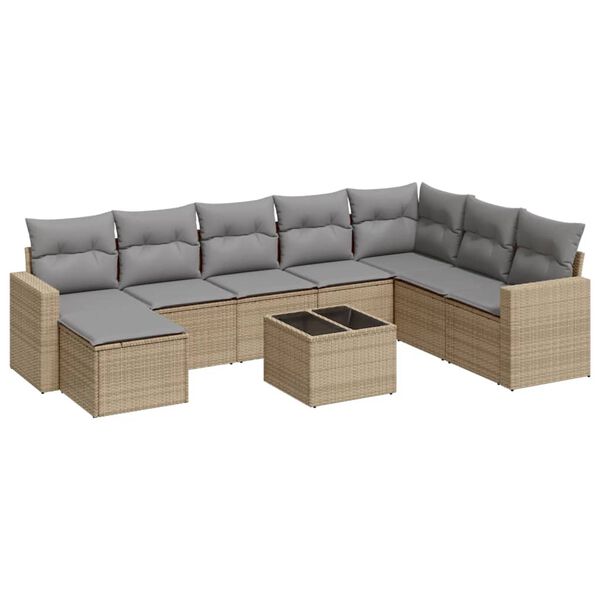 vidaXL Salon de jardin avec coussins 9 pcs beige r&eacute;sine tress&eacute;e