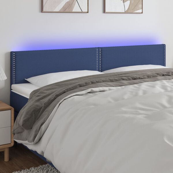 vidaXL T&ecirc;te de lit &agrave; LED Bleu 200x5x78/88 cm Tissu