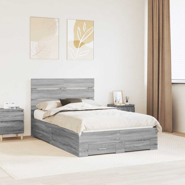 vidaXL Cadre de lit Gris Sonoma 120 x 190 cm Bois d'ing&eacute;nierie