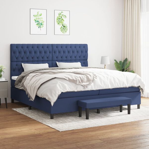 vidaXL Sommier &agrave; lattes de lit avec matelas Bleu 200x200 cm Tissu