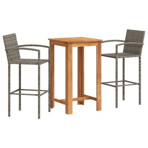 vidaXL Ensemble de bar de jardin 3 pcs gris bois massif acacia rotin
