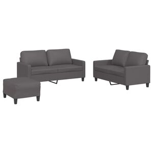 vidaXL Ensemble de canap&eacute;s 3 pcs avec coussins Gris Similicuir