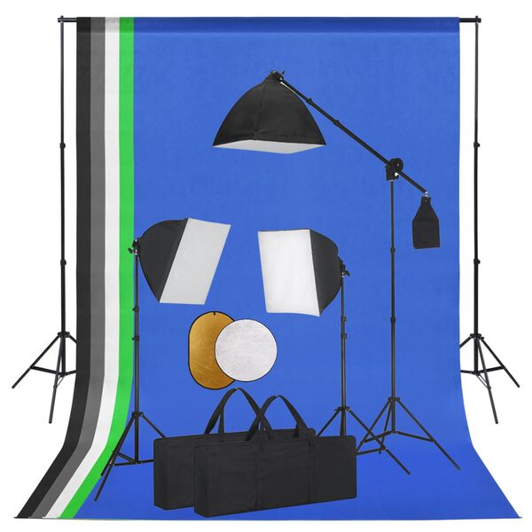 vidaXL Kit de studio photo avec lampes toile de fond et r&eacute;flecteur