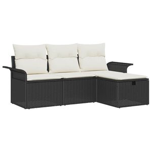 vidaXL Ensemble de canap&eacute; de jardin 4 pcs Noir et cr&egrave;me Poly rotin