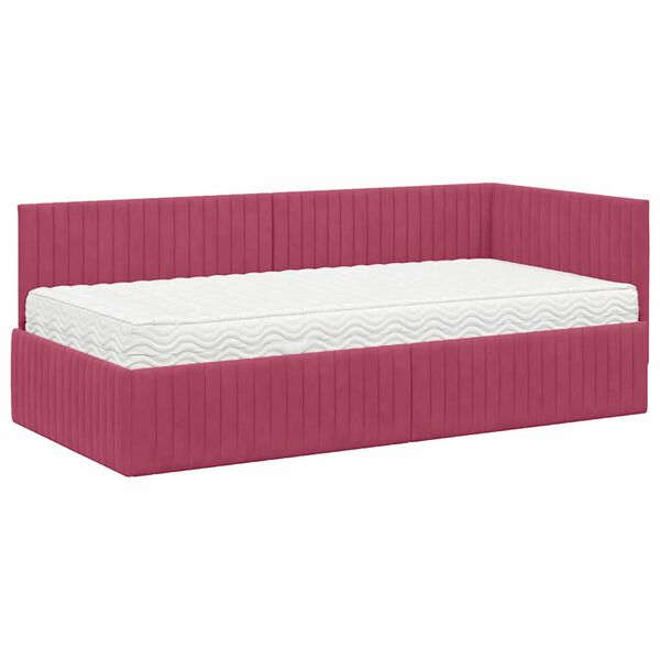 vidaXL Cadre de lit d'angle avec matelas 2 pcs Vert Velours