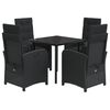 vidaXL Ensemble &agrave; manger de jardin coussins 5pcs Noir R&eacute;sine tress&eacute;e
