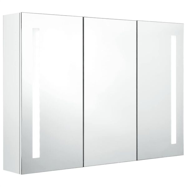 vidaXL Armoire de salle de bain à miroir LED 89x14x62cm Blanc brillant
