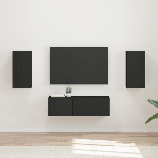 vidaXL Ensemble de meuble TV mural 4 pcs Noir Bois d'ing&eacute;nierie