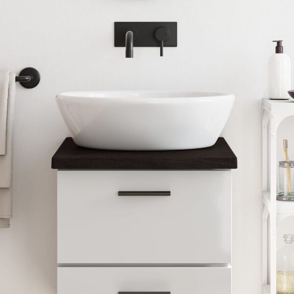 vidaXL Comptoir de salle de bain marron fonc&eacute; bois massif trait&eacute;