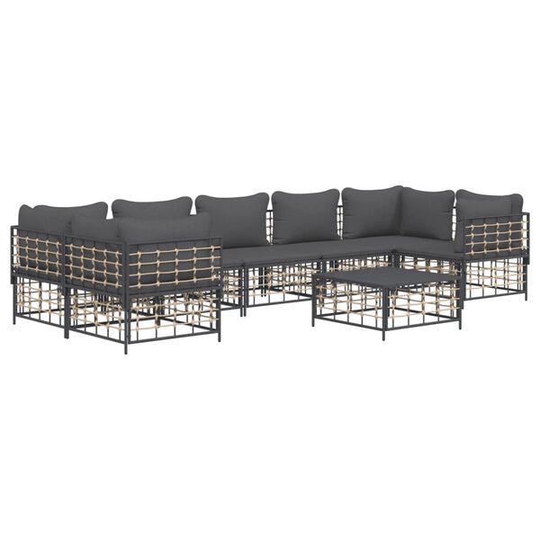 vidaXL Salon de jardin 8 pcs avec coussins anthracite résine tressée