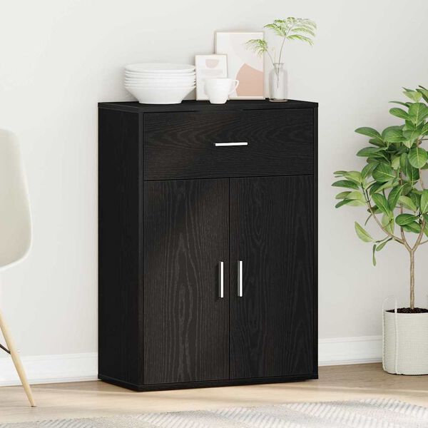 vidaXL Buffet avec tiroir Ch&ecirc;ne noir 60 x 30 x 84 cm Bois d'ing&eacute;nierie