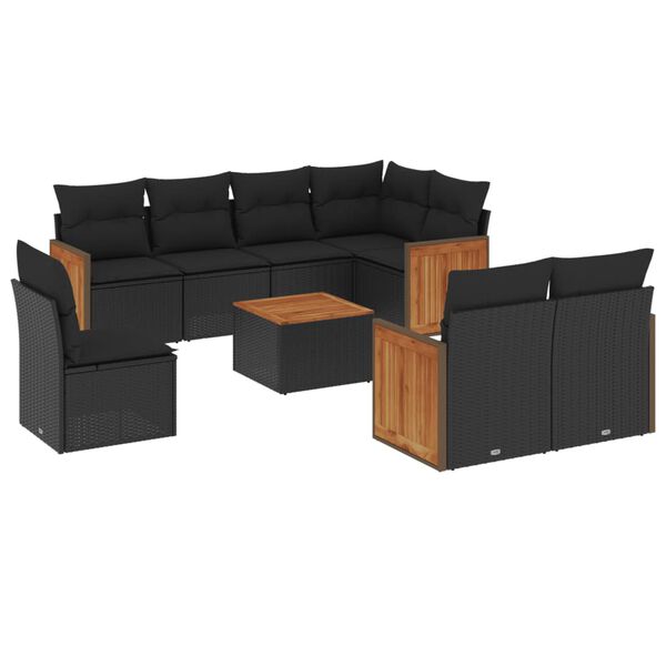 vidaXL Salon de jardin 9 pcs avec coussins noir r&eacute;sine tress&eacute;e