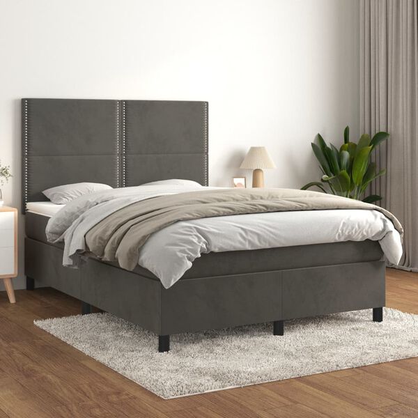 vidaXL Sommier &agrave; lattes de lit et matelas Gris fonc&eacute; 140x190cm Velours