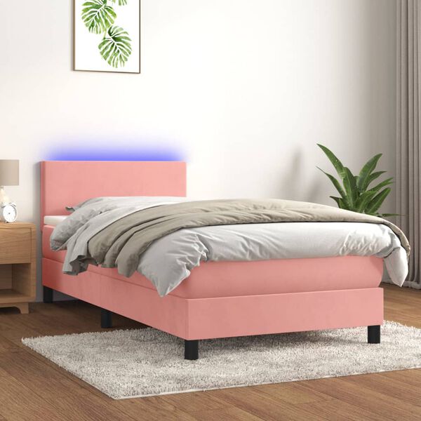 vidaXL Sommier &agrave; lattes de lit avec matelas LED Rose 90x200 cm Velours