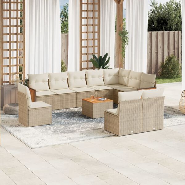 vidaXL Salon de jardin 11 pcs avec coussins beige r&eacute;sine tress&eacute;e