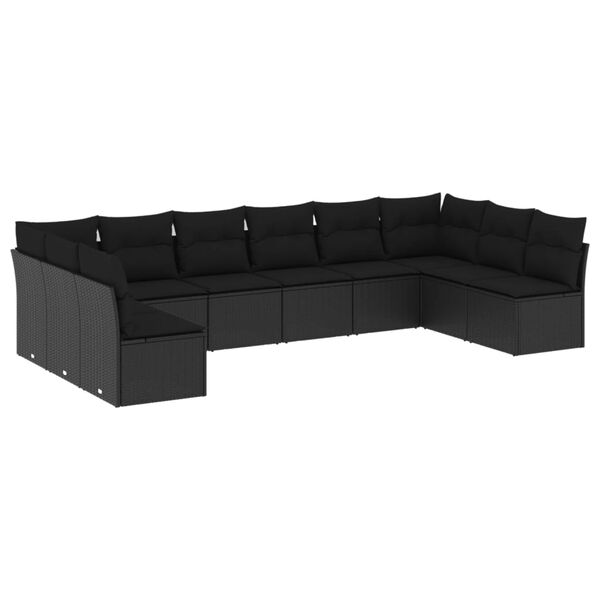 vidaXL Salon de jardin 10 pcs avec coussins noir r&eacute;sine tress&eacute;e