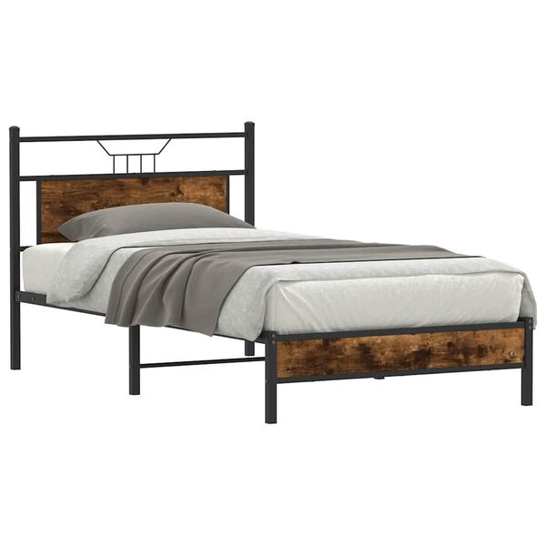 vidaXL Cadre de lit sans matelas chêne fumé 107x203 cm bois ingénierie