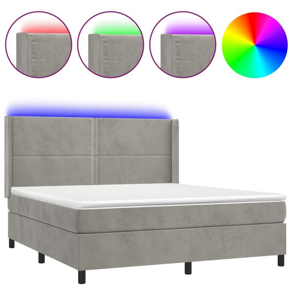 vidaXL Sommier &agrave; lattes de lit matelas et LED Gris clair 180x200 cm