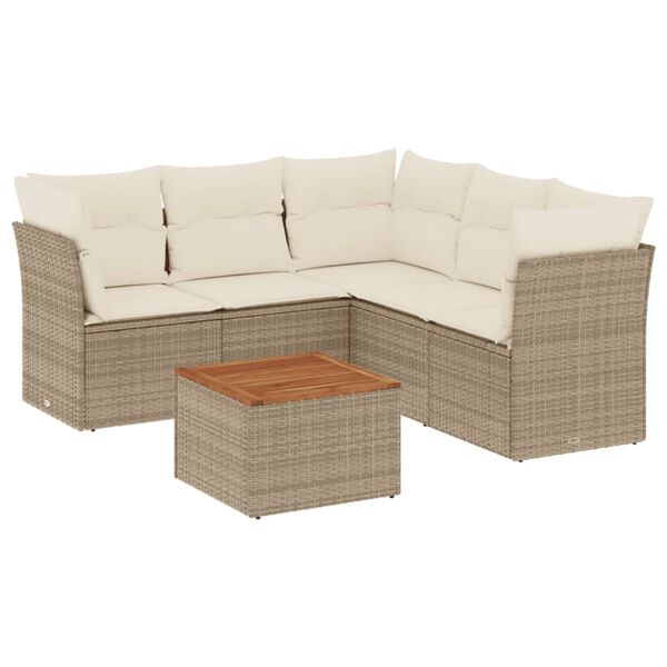 vidaXL Salon de jardin avec coussins 6 pcs beige r&eacute;sine tress&eacute;e