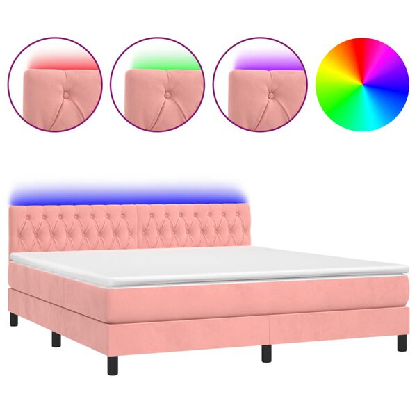 vidaXL Sommier &agrave; lattes de lit avec matelas et LED Rose 160x200 cm