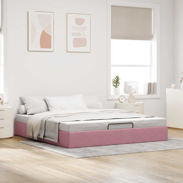 VidaXL Cadre de lit ottoman sans matelas rose 180x200 cm velours