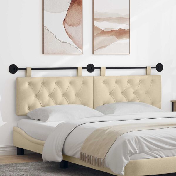 vidaXL T&ecirc;te de lit suspendue Montage mural Cr&egrave;me 170 x 55 x 7 cm tissu