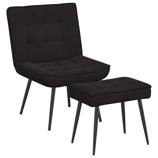 vidaXL Chaise de relaxation avec tabouret Noir Velours