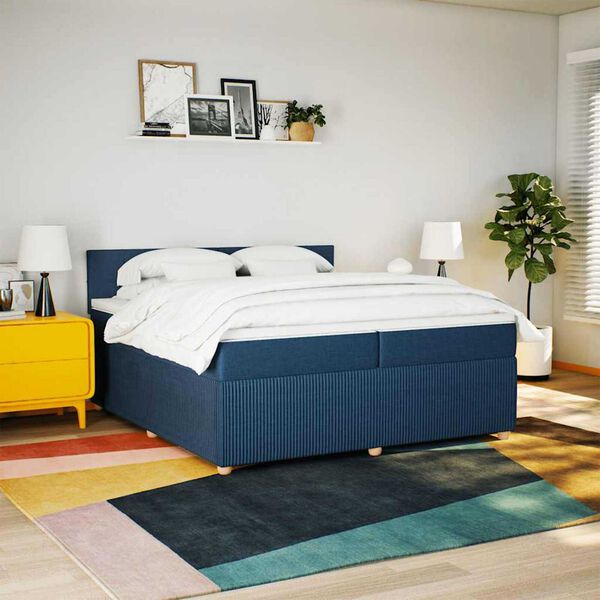 vidaXL Sommier &agrave; lattes de lit avec matelas Bleu 200x200 cm Tissu