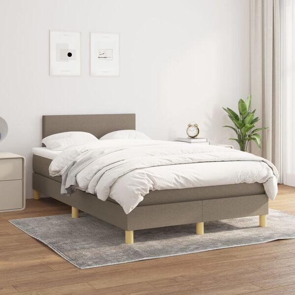 vidaXL Sommier &agrave; lattes de lit avec matelas Taupe 120x200 cm Tissu