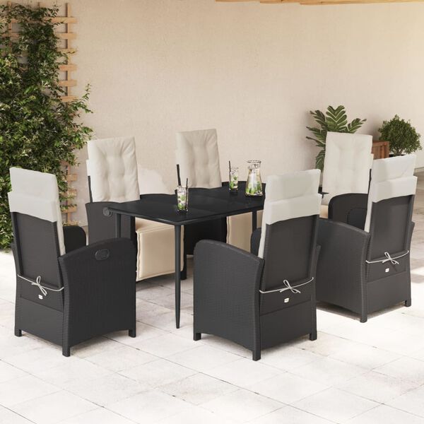 vidaXL Ensemble &agrave; manger de jardin coussins 7pcs Noir R&eacute;sine tress&eacute;e